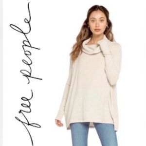 NWT | Free People Juicy Cowl Neck Oversized Long Sleeve Top Stone Cold | Medium